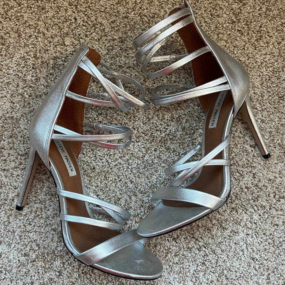 Silver strappy heels